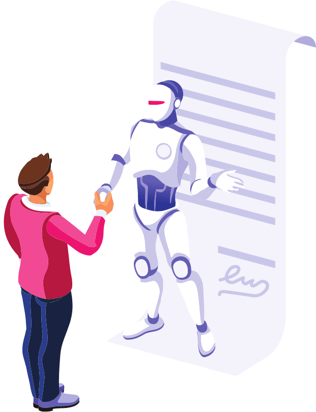 ai shaking a man's hand with content in the background