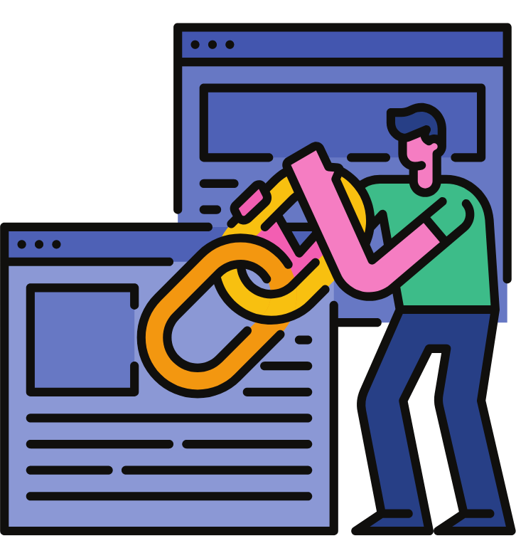 man connecting two sites with backlink